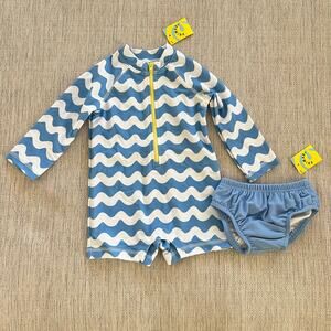 Primary Baby Swim Set Rash Guard + Swim Diaper Waves / Cornflower 6-12M NWT